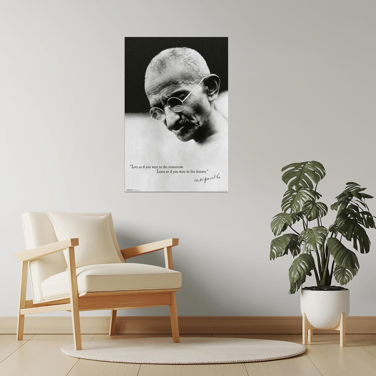 Live as If You Were to Die Tomorrow | Gandhi Motivational Quote Poster