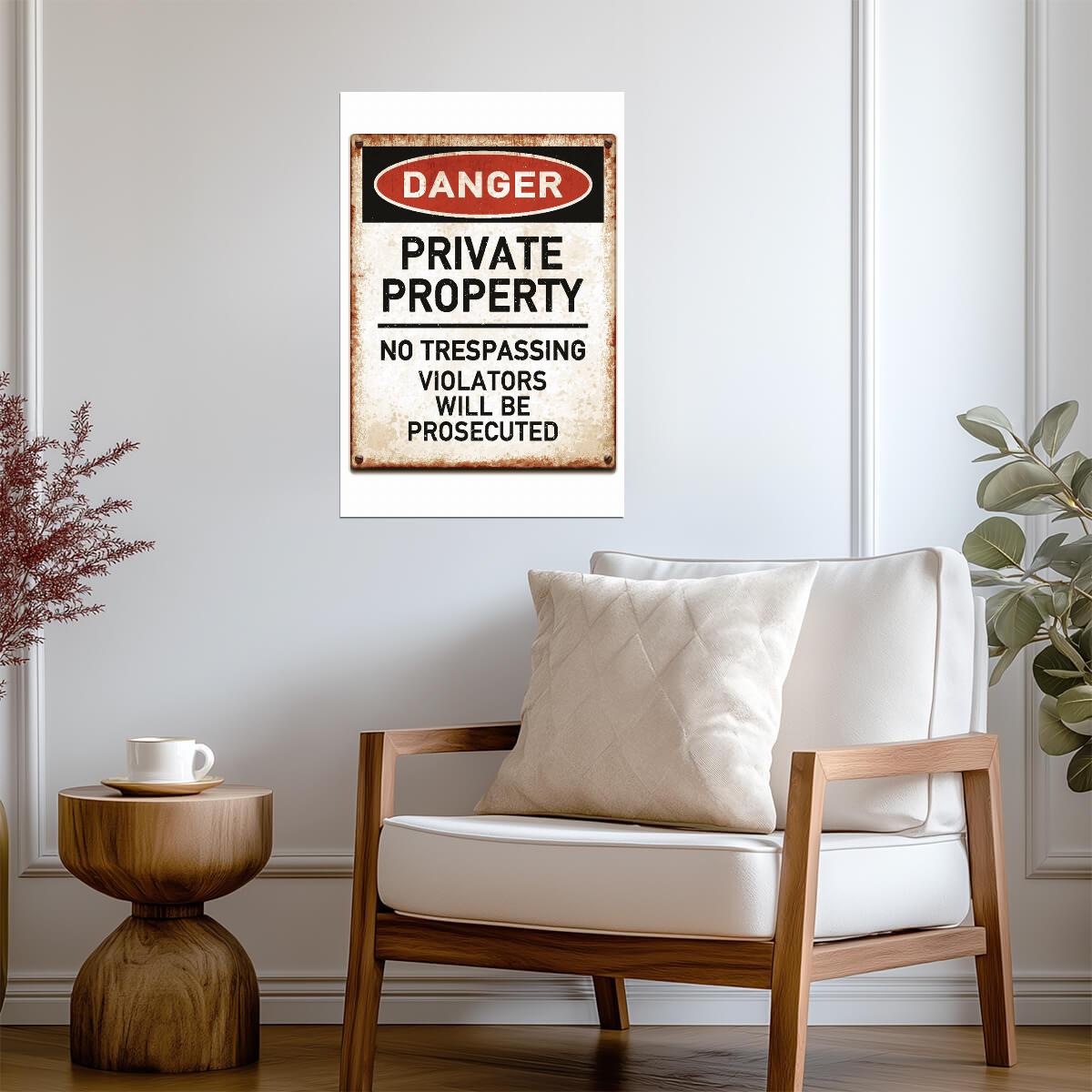 "Danger: Private Property No Trespassing" | Warning Sign Poster | Security Wall Art - Type & Quotes Poster