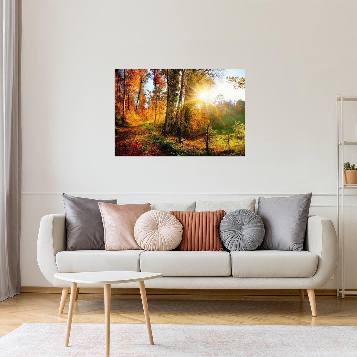 Panoramic Autumn Forest Poster | Landscape Photography | Nature Wall Art