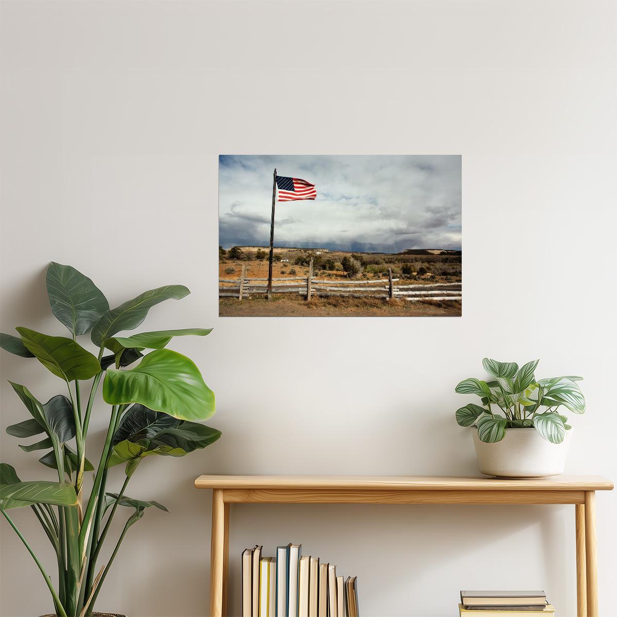 American Flag in Rural Landscape Poster | Americana Photography | Patriotic Wall Art
