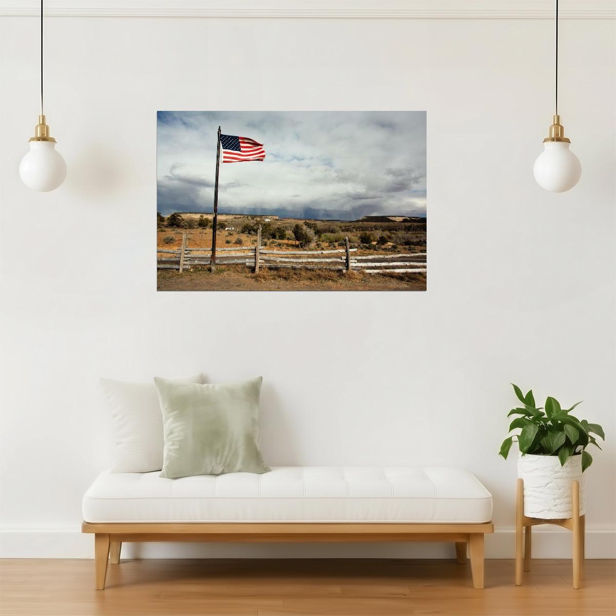American Flag in Rural Landscape Poster | Americana Photography | Patriotic Wall Art