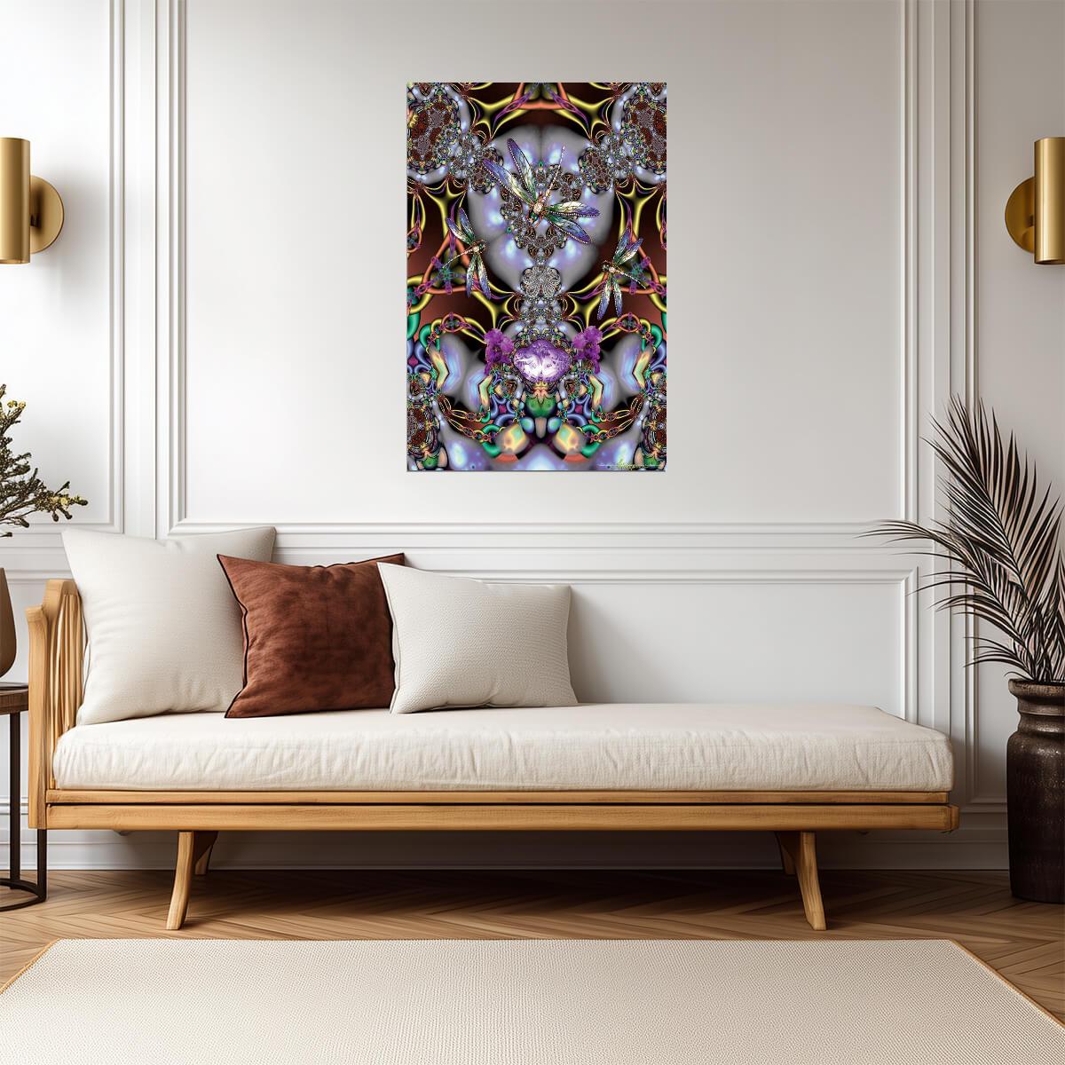 Psychedelic Dragonfly Mandala | Abstract Fractal Art | Colorful Trippy Poster - Graphic & Art Poster