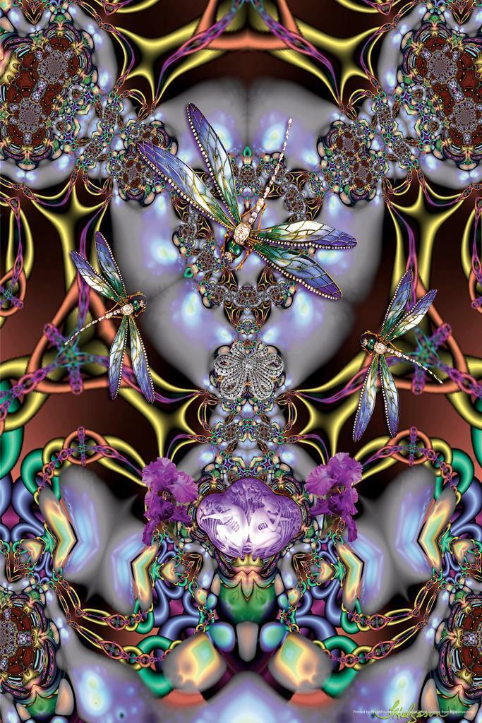 Psychedelic Dragonfly Mandala | Abstract Fractal Art | Colorful Trippy Poster - Graphic & Art Poster