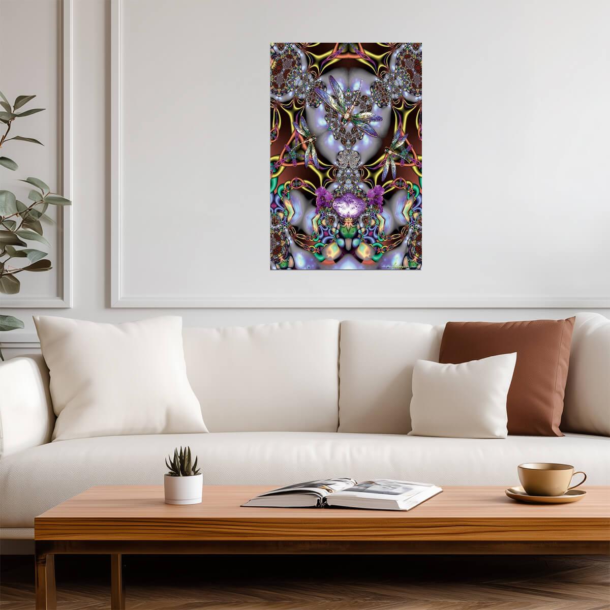 Psychedelic Dragonfly Mandala | Abstract Fractal Art | Colorful Trippy Poster - Graphic & Art Poster
