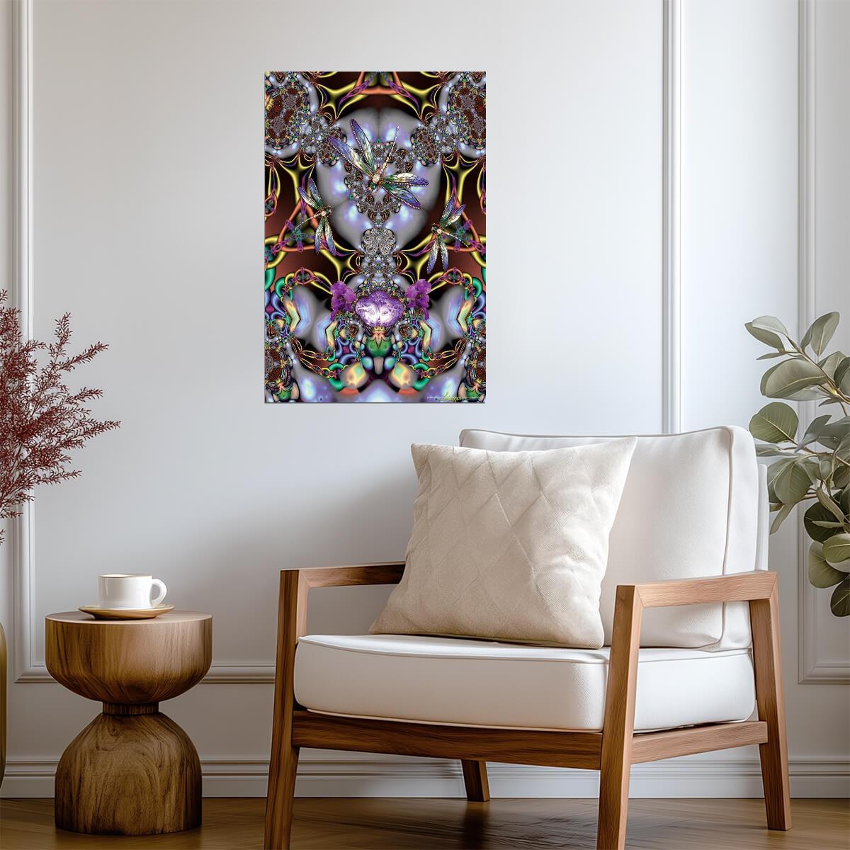 Psychedelic Dragonfly Mandala | Abstract Fractal Art | Colorful Trippy Poster - Graphic & Art Poster