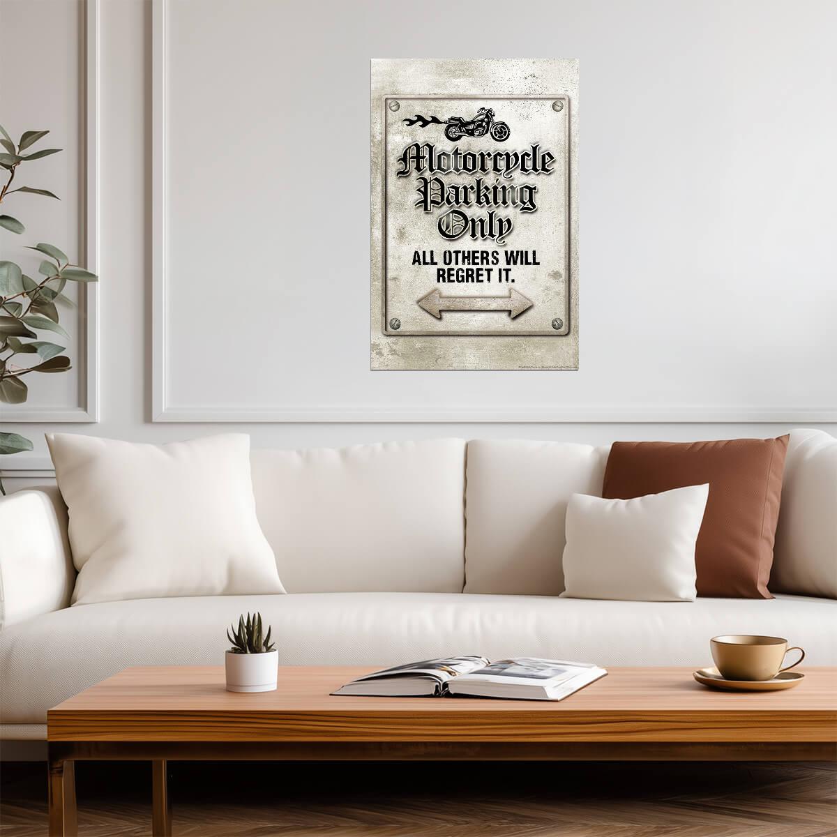 "Motorcycle Parking Only" | Funny Biker Sign | Garage or Man Cave Poster - Type & Quotes Poster