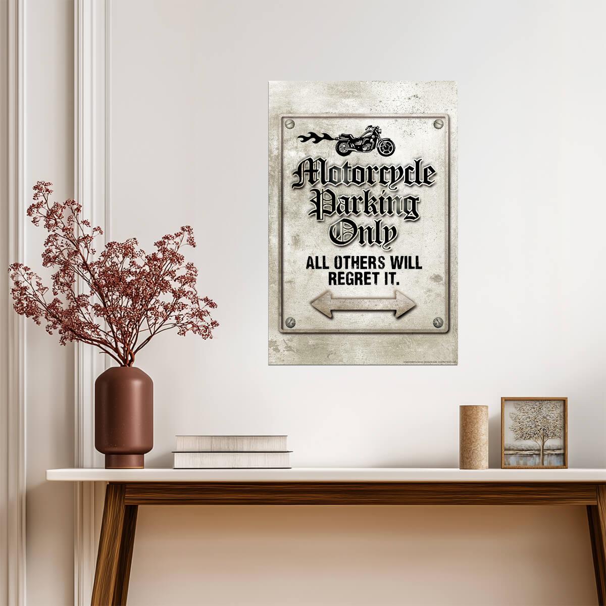 "Motorcycle Parking Only" | Funny Biker Sign | Garage or Man Cave Poster - Type & Quotes Poster