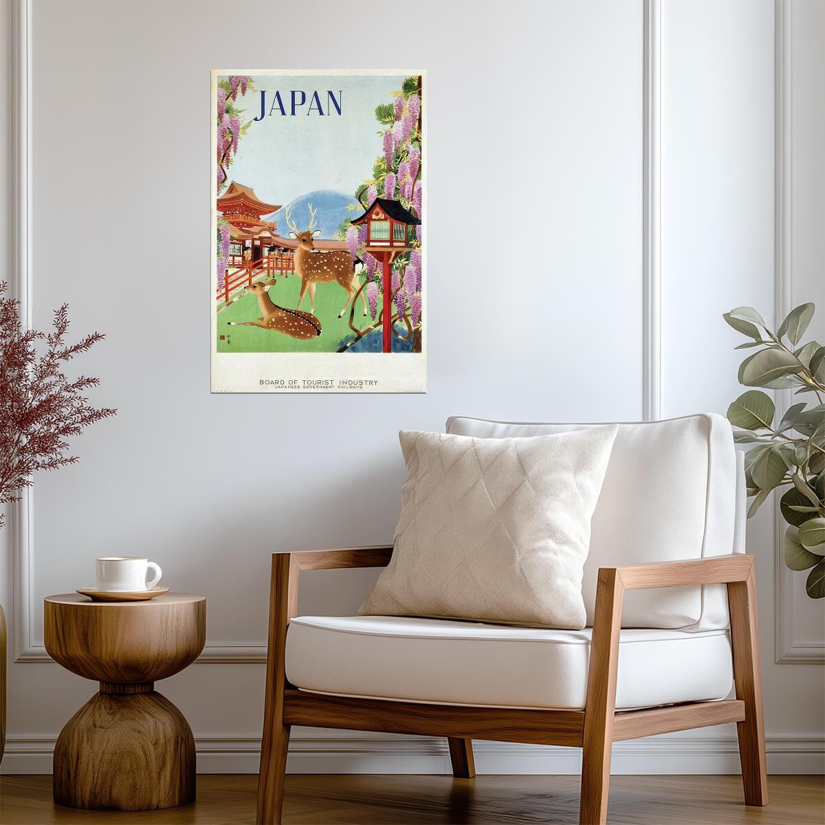Vintage Nara Japan | Travel Poster | Temple and Deer Wall Art