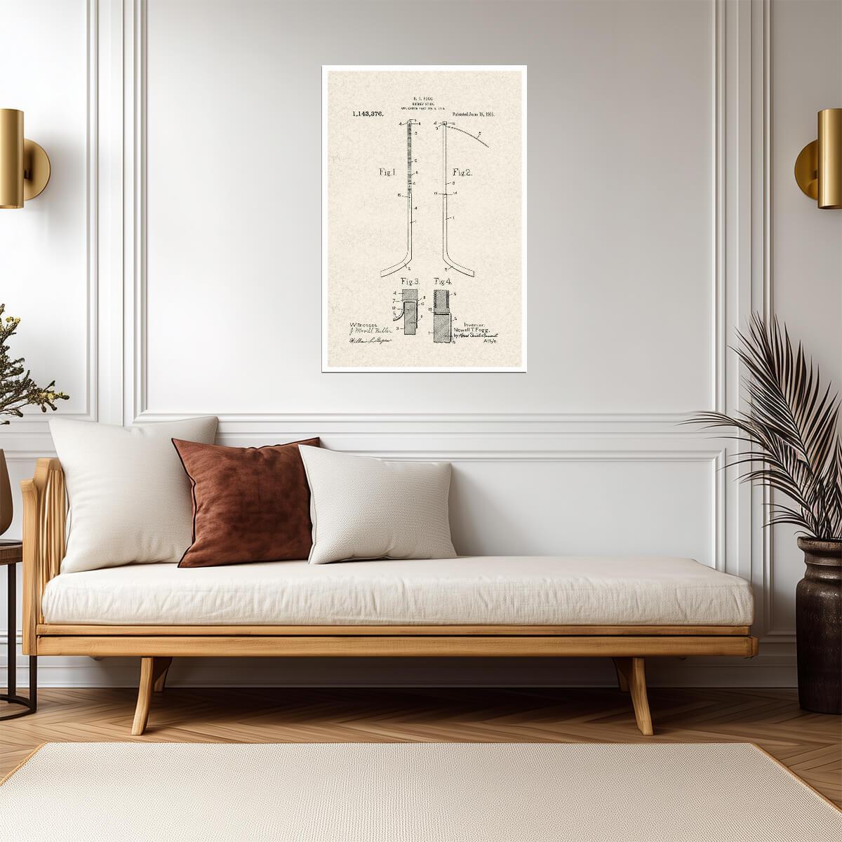 Hockey Stick Patent Print | 1915 Diagram Poster | Vintage Sports Blueprint - Vintage & Retro Poster