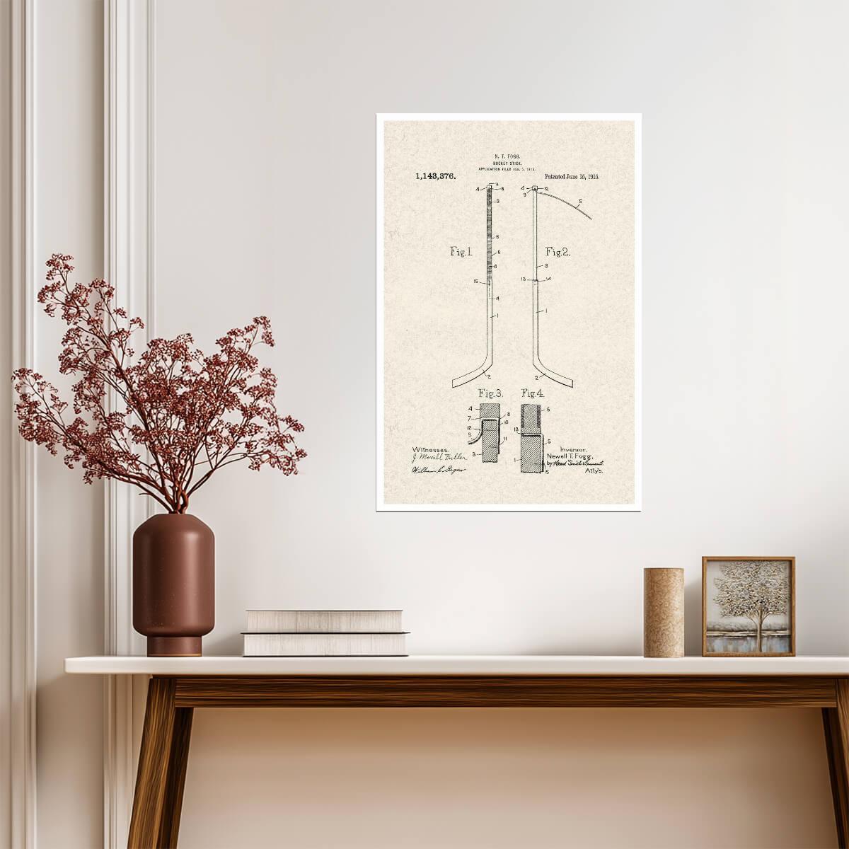 Hockey Stick Patent Print | 1915 Diagram Poster | Vintage Sports Blueprint - Vintage & Retro Poster