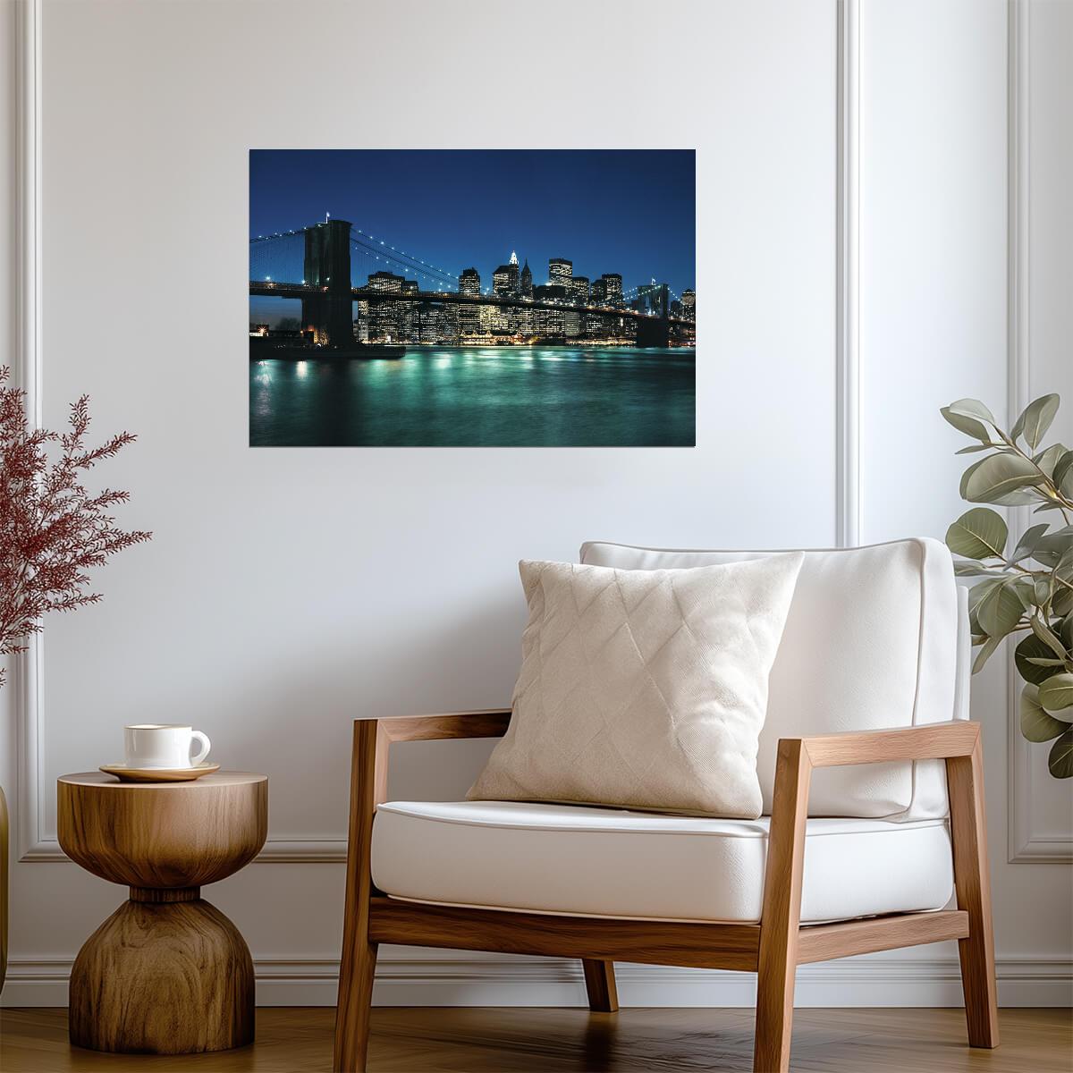 The Brooklyn Bridge at Dusk | New York City Photography | Cityscape Wall Art Poster - Photography Poster