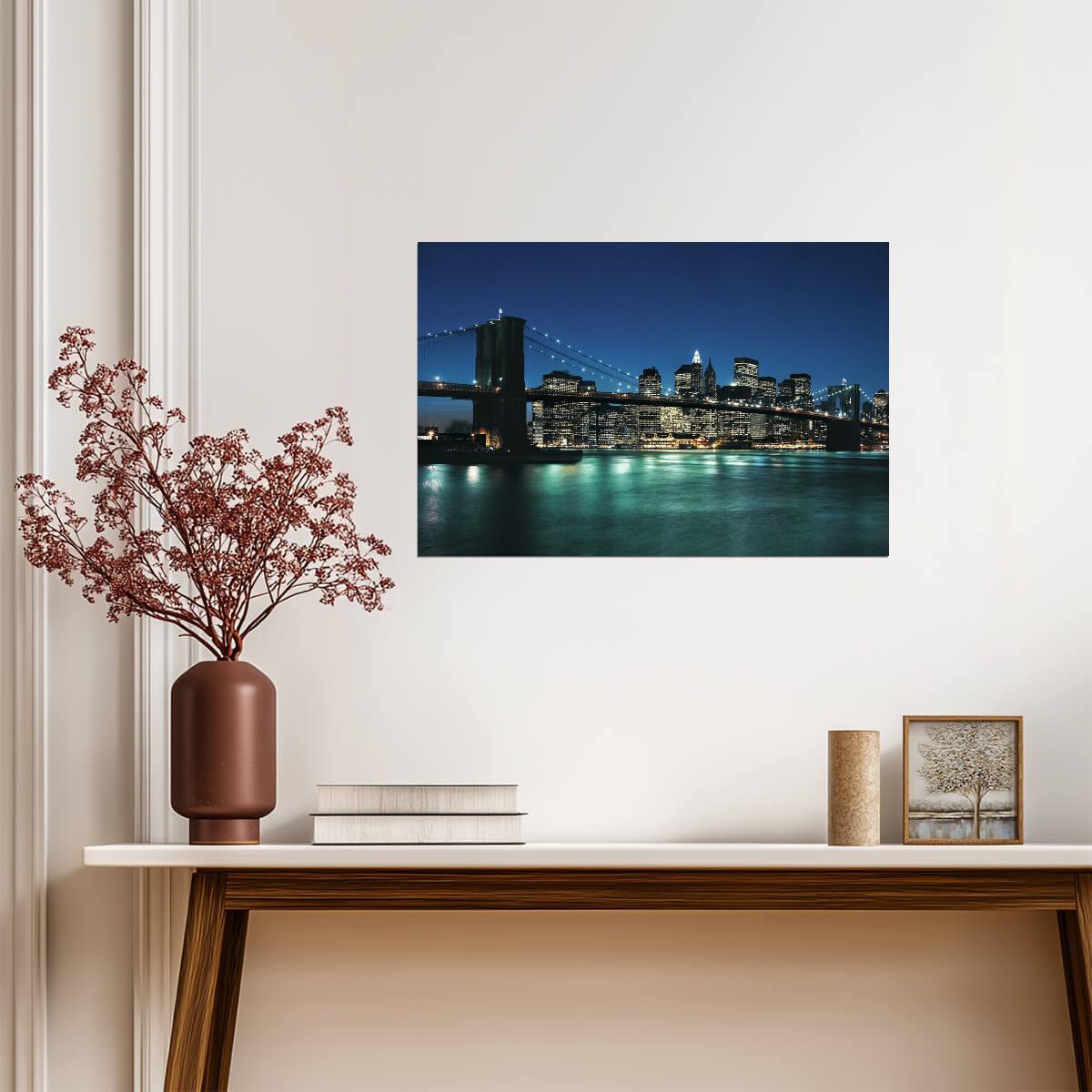 The Brooklyn Bridge at Dusk | New York City Photography | Cityscape Wall Art Poster - Photography Poster