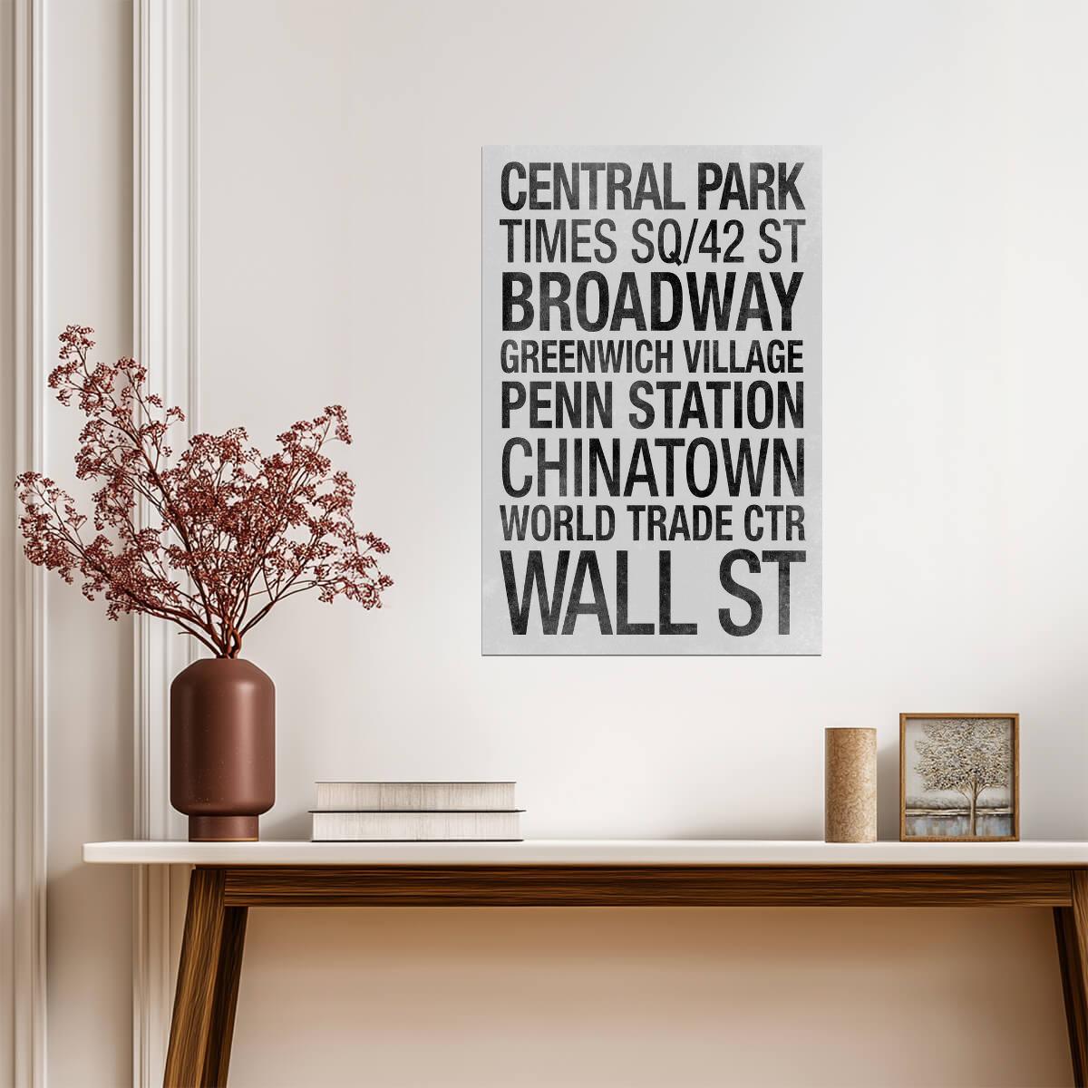 NYC Subway Sign Typography | New York City Stations | Minimalist Black and White Poster - Type & Quotes Poster