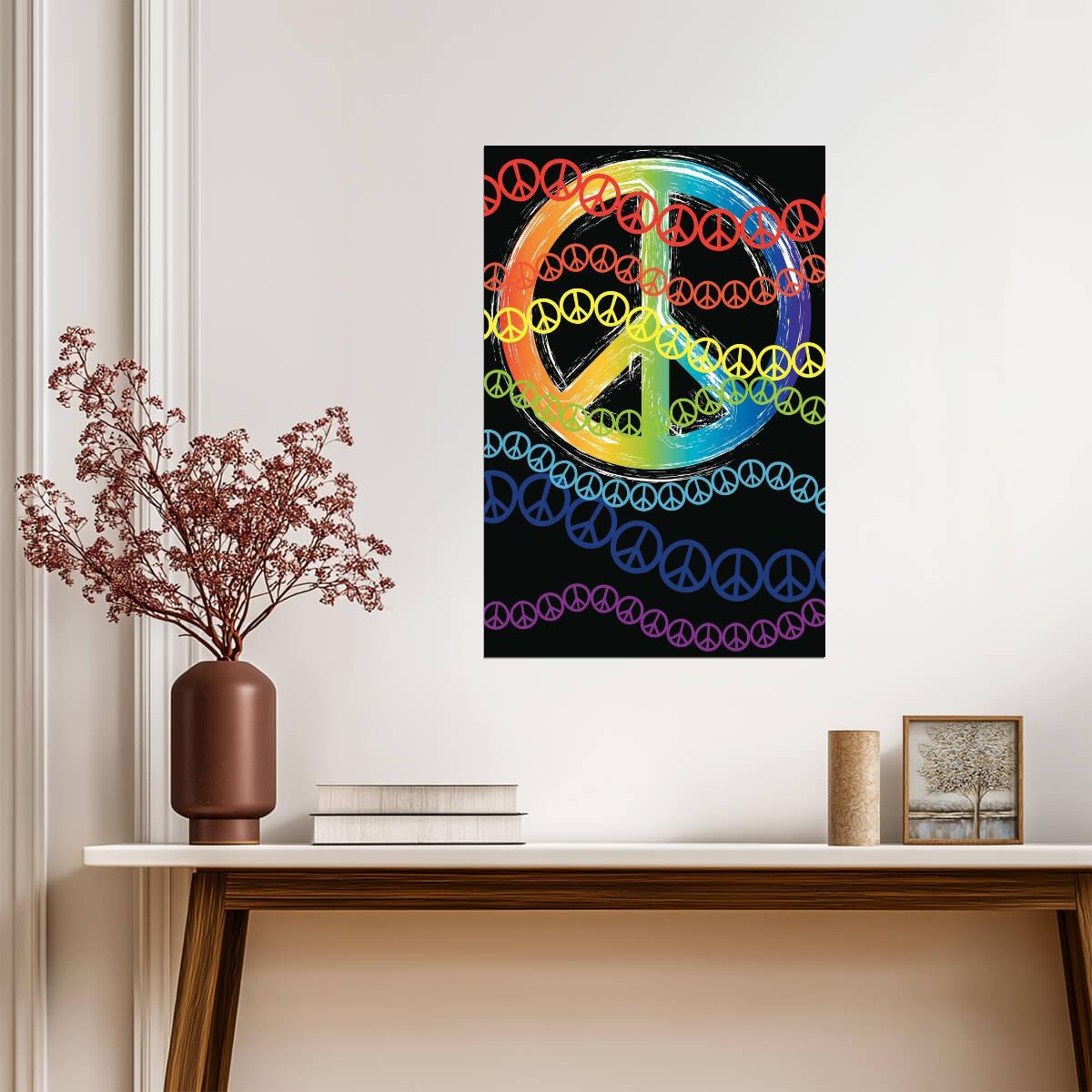 Colorful Peace Symbol | Abstract Hippie Art | Psychedelic Rainbow Poster - Graphic & Art Poster