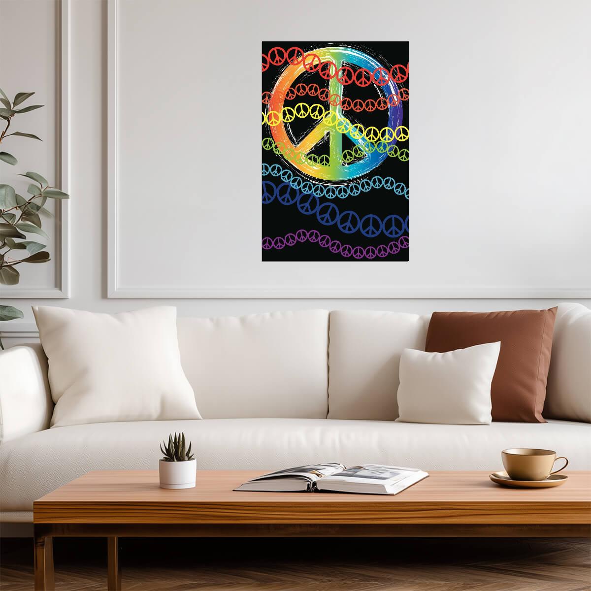 Colorful Peace Symbol | Abstract Hippie Art | Psychedelic Rainbow Poster - Graphic & Art Poster