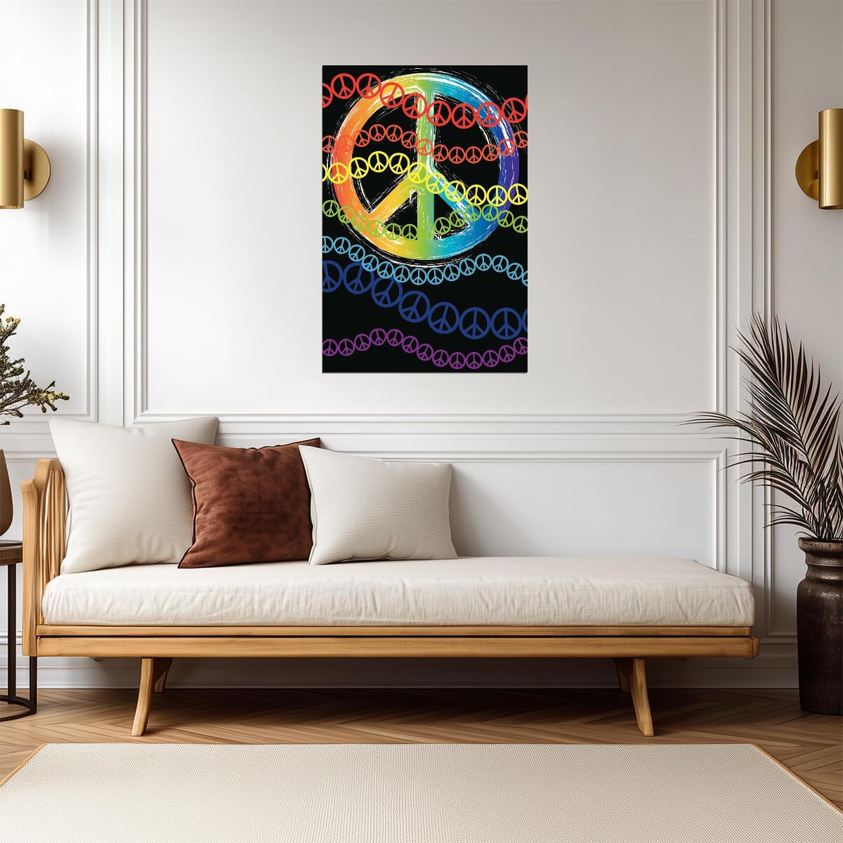 Colorful Peace Symbol | Abstract Hippie Art | Psychedelic Rainbow Poster - Graphic & Art Poster