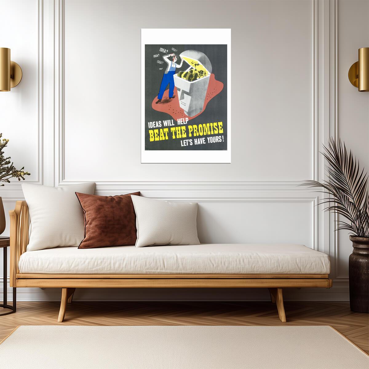 "Ideas Will Help Beat The Promise" | WWII Production Poster | Vintage Propaganda Art - Vintage & Retro Poster