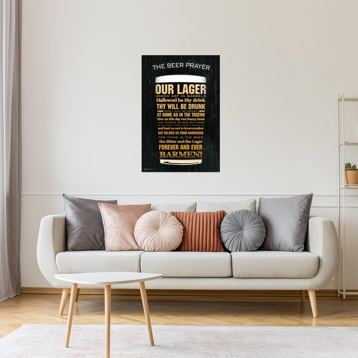 The Beer Prayer Our Lager Poster | Funny Drinking Humor | Man Cave Wall Art