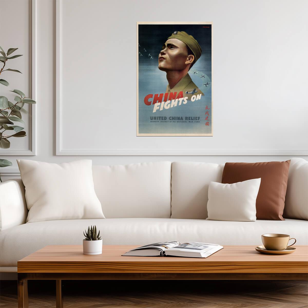 "China Fights On" | United China Relief | WWII War Bonds Poster - Vintage & Retro Poster
