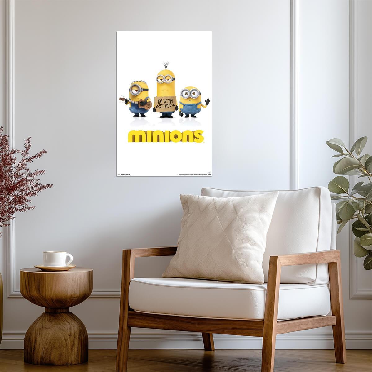 Minions | "I'm With Stupid" One Sheet Poster | Animated Movie Art - Movies & TV Poster