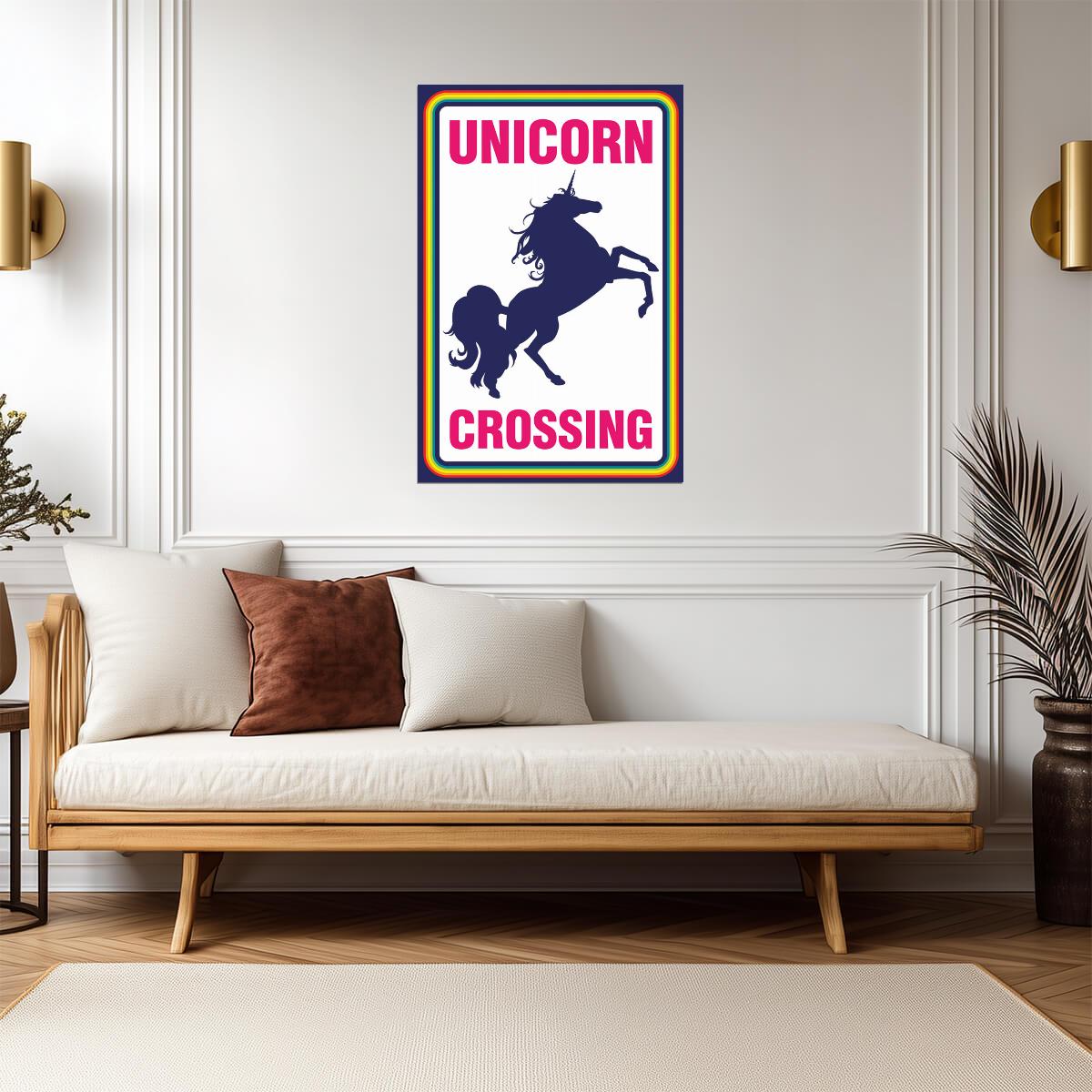 "Unicorn Crossing" | Funny Mythical Creature Sign | Novelty Wall Art Poster - Type & Quotes Poster