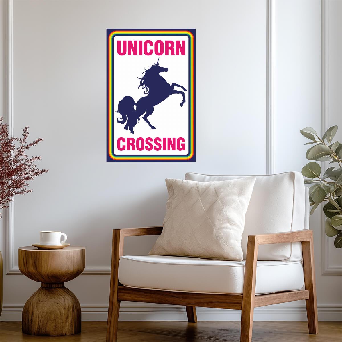 "Unicorn Crossing" | Funny Mythical Creature Sign | Novelty Wall Art Poster - Type & Quotes Poster