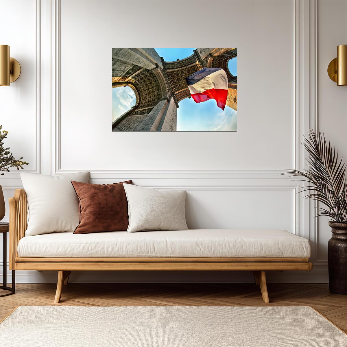 Arc De Triomphe Under the French Flag | Paris Landmark Photography | Cityscape Poster - Photography Poster