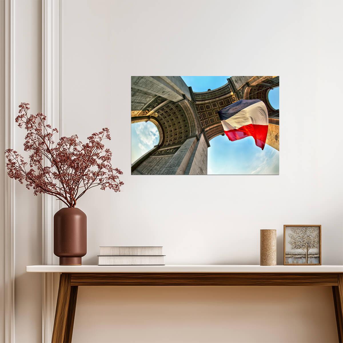 Arc De Triomphe Under the French Flag | Paris Landmark Photography | Cityscape Poster - Photography Poster