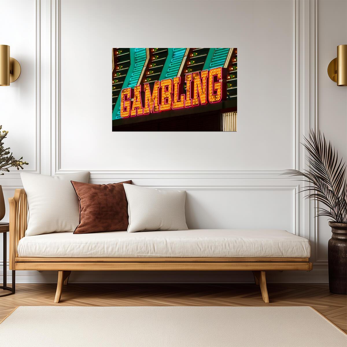 "Gambling" Neon Sign Photo | Las Vegas Nevada | City Nightscape Poster - Type & Quotes Poster