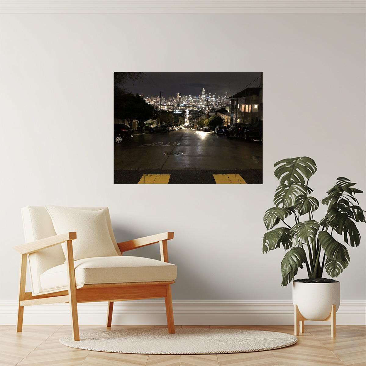Rainy San Francisco Night Poster | Cityscape Photography | Urban Wall Art