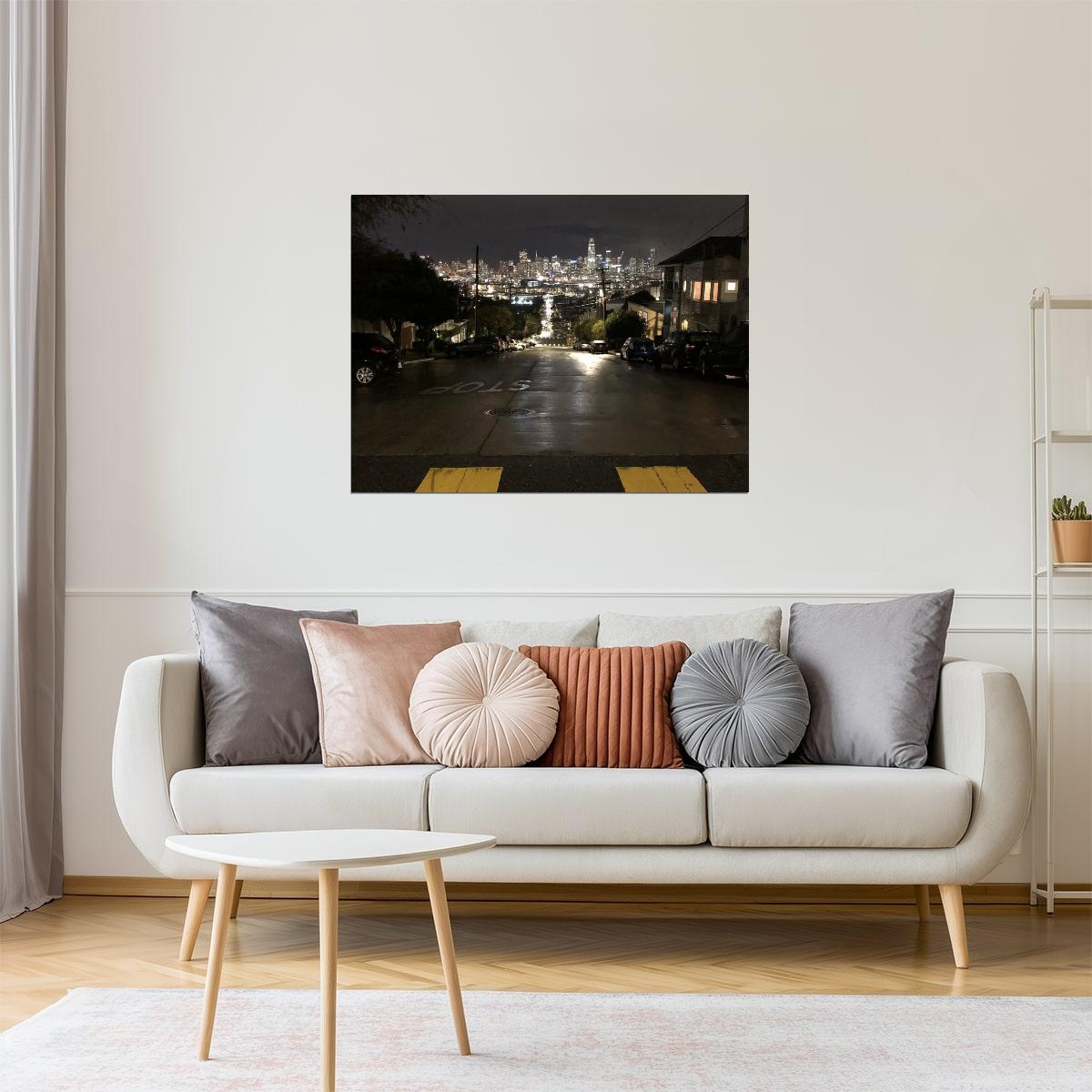 Rainy San Francisco Night Poster | Cityscape Photography | Urban Wall Art