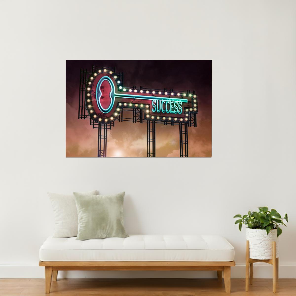 Key to Success | Neon Lights Billboard Motivational Poster