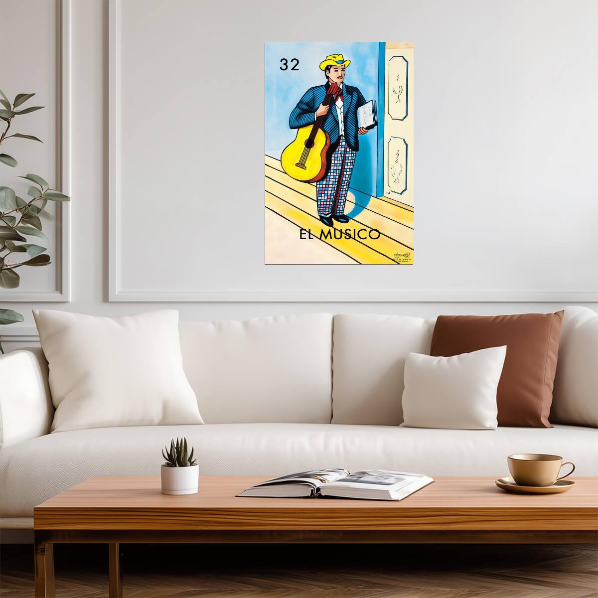 El Musico Loteria Card | Mexican Bingo Game Poster | Vintage Style Wall Art - Music Poster