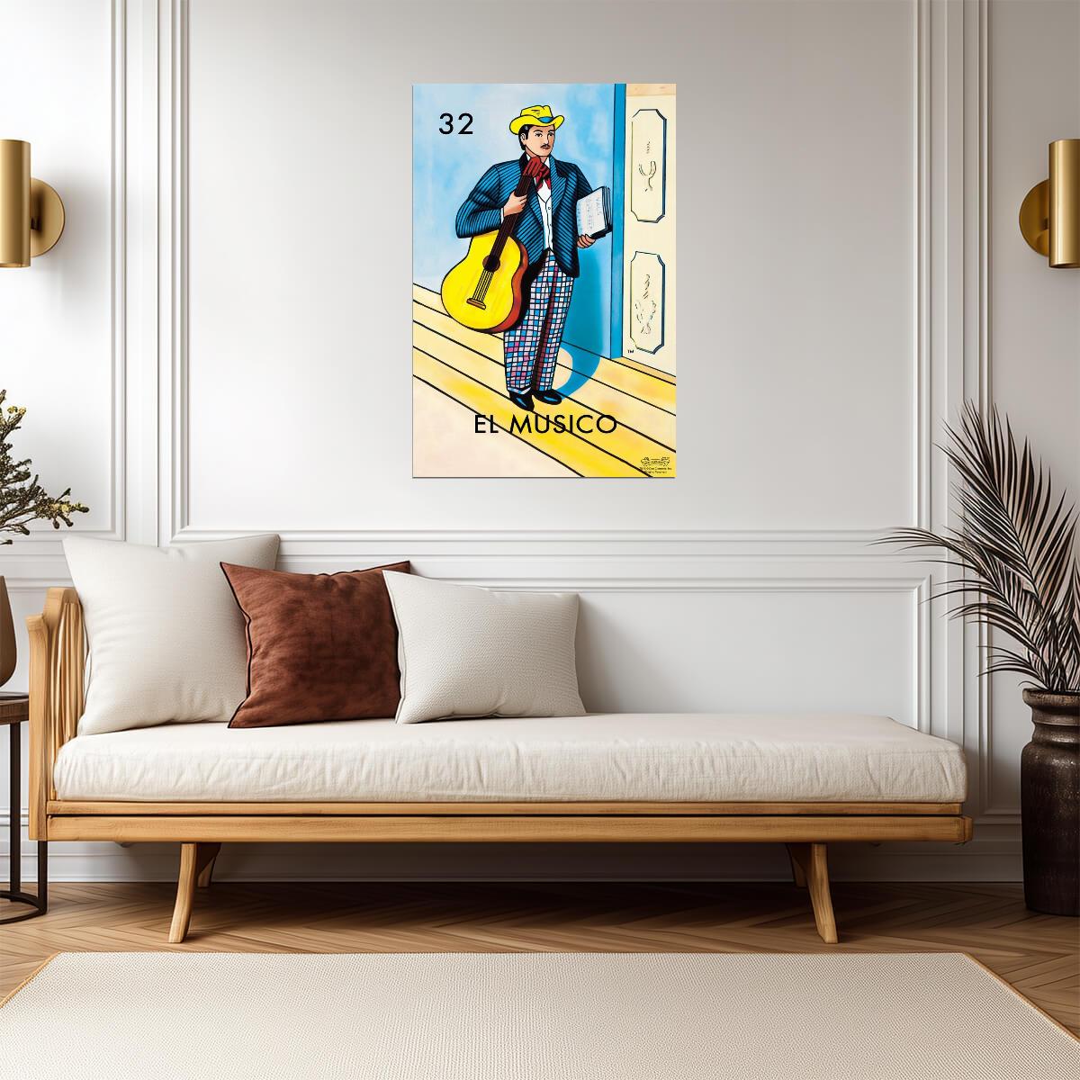 El Musico Loteria Card | Mexican Bingo Game Poster | Vintage Style Wall Art - Music Poster