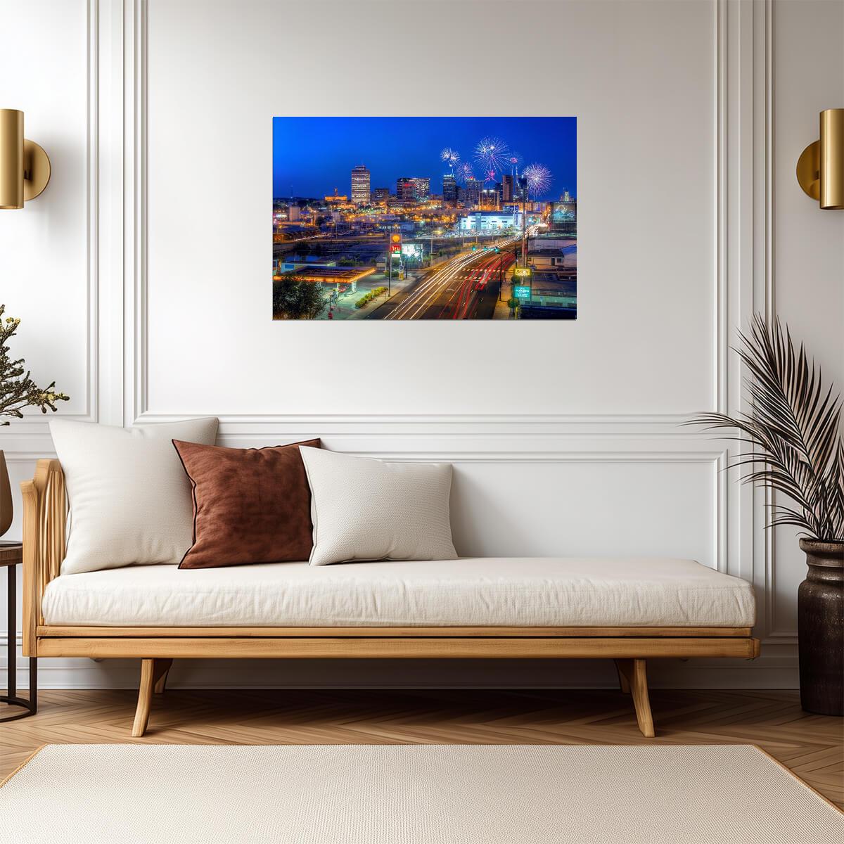 Fireworks Over Nashville Tennessee | City Skyline Photography | Celebration Poster - Photography Poster