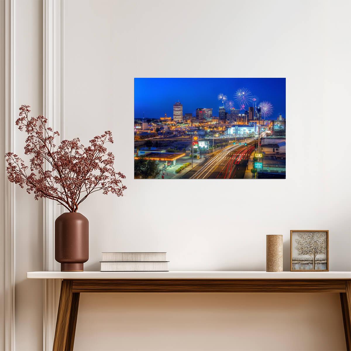 Fireworks Over Nashville Tennessee | City Skyline Photography | Celebration Poster - Photography Poster