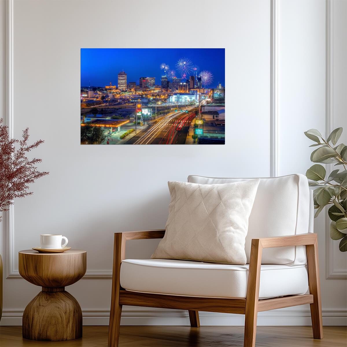 Fireworks Over Nashville Tennessee | City Skyline Photography | Celebration Poster - Photography Poster