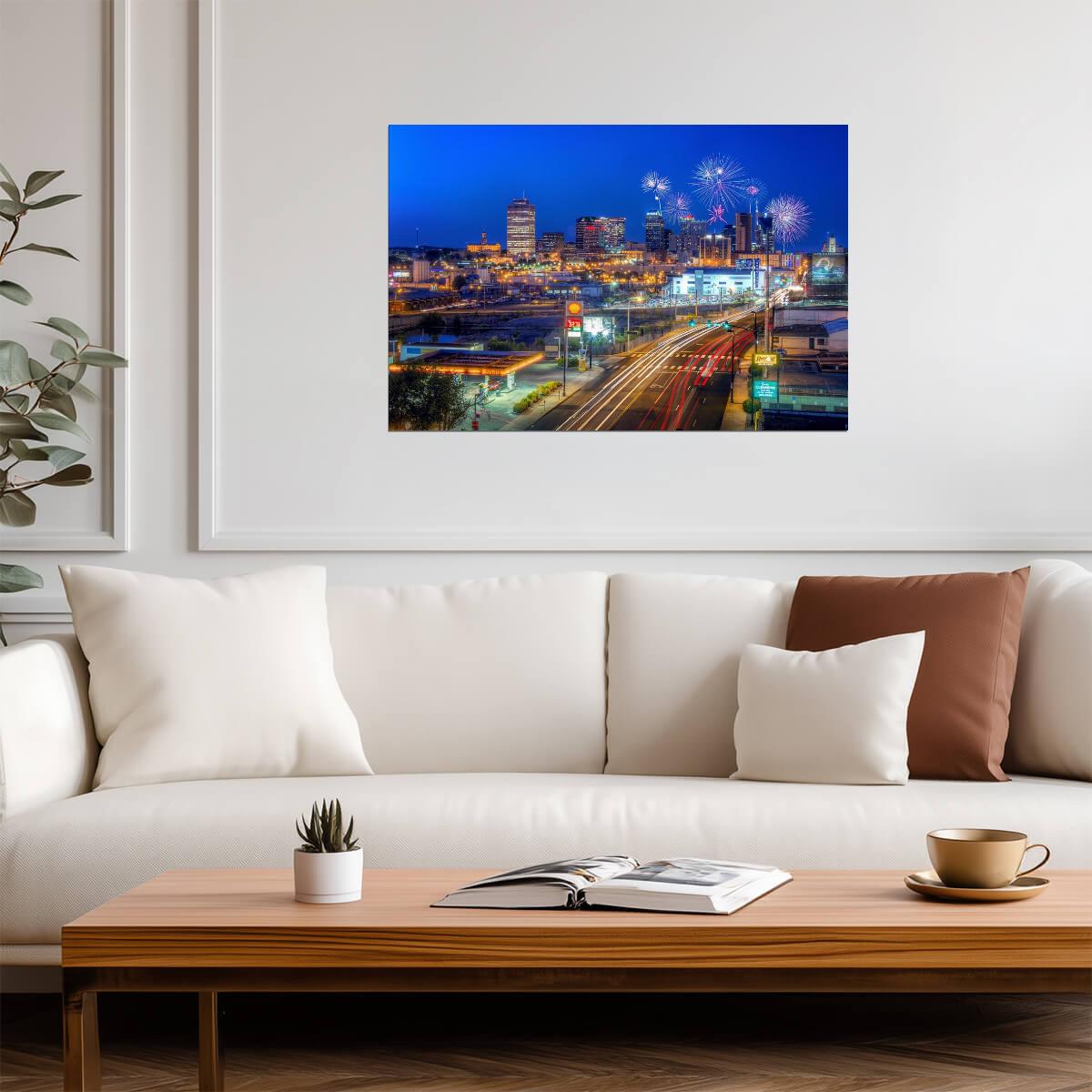 Fireworks Over Nashville Tennessee | City Skyline Photography | Celebration Poster - Photography Poster