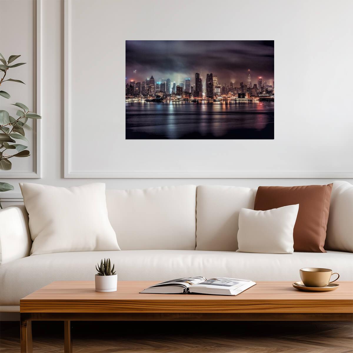 Stormy New York City Skyline at Night | "Gotham" Cityscape Photography | Moody Wall Art Poster - Photography Poster