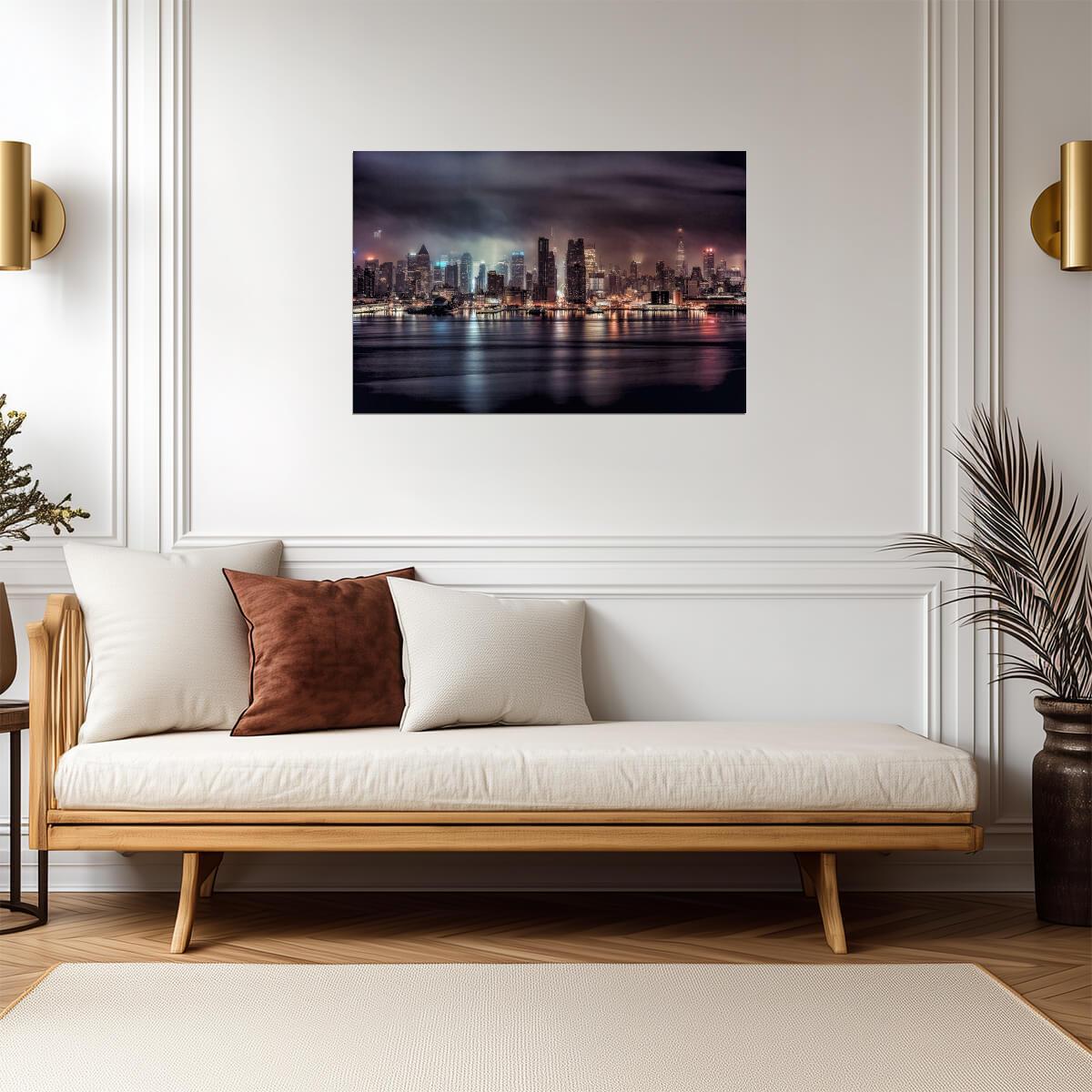 Stormy New York City Skyline at Night | "Gotham" Cityscape Photography | Moody Wall Art Poster - Photography Poster