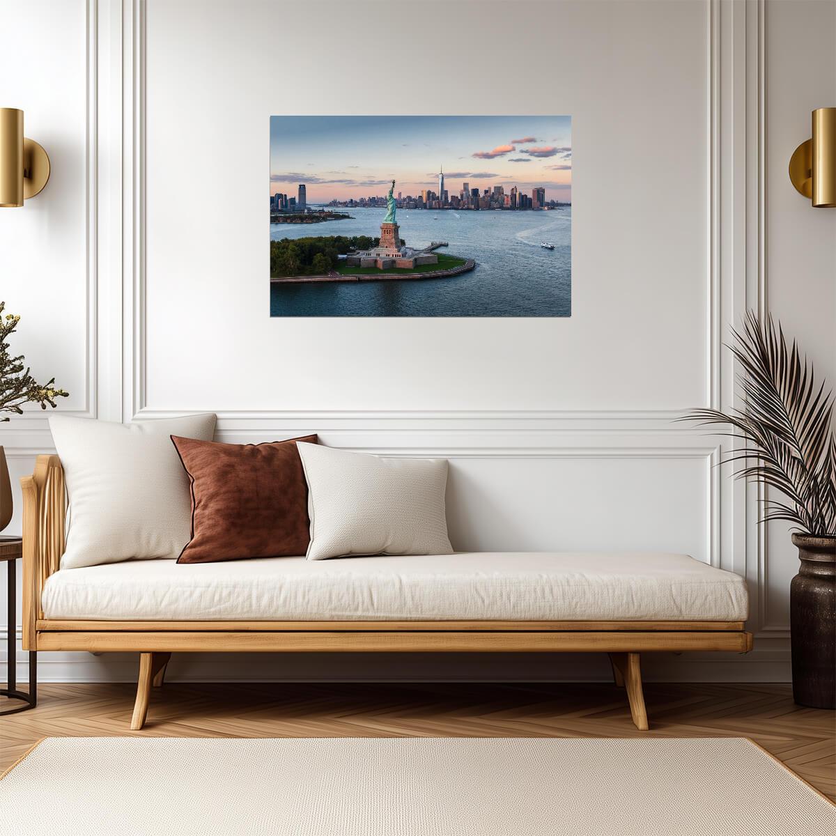 Statue of Liberty at Sunset | New York City Harbor Photography | Landmark Poster - Photography Poster