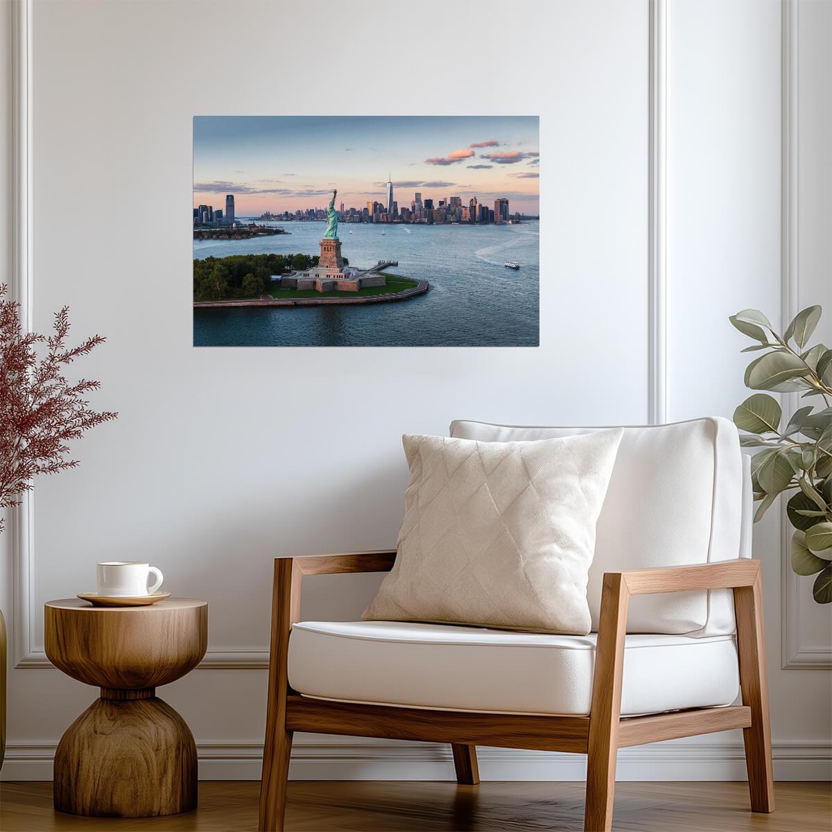 Statue of Liberty at Sunset | New York City Harbor Photography | Landmark Poster - Photography Poster