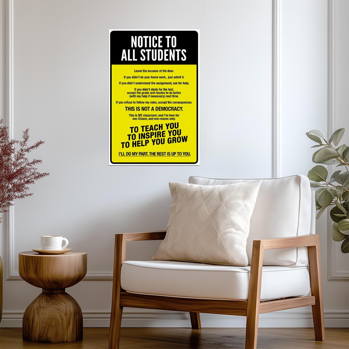"Notice To All Students" | Funny Classroom Rules Sign | Teacher Humor Poster - Type & Quotes Poster