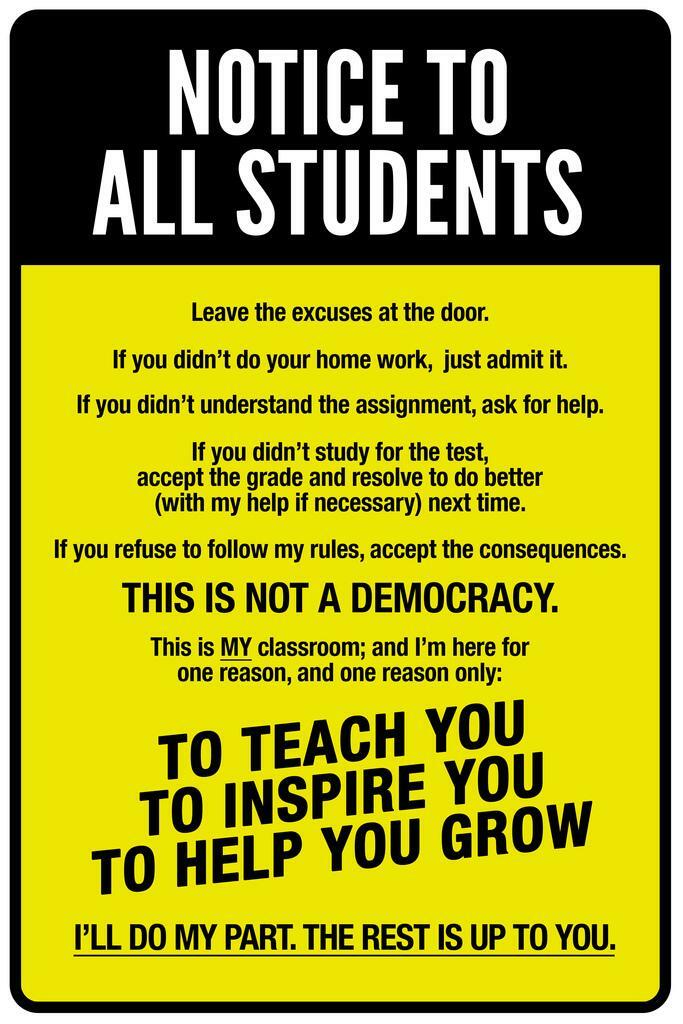 "Notice To All Students" | Funny Classroom Rules Sign | Teacher Humor Poster - Type & Quotes Poster