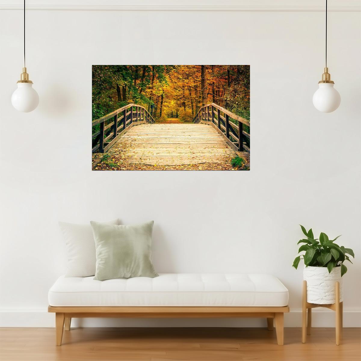 Autumn Forest Bridge Poster | Nature Photography | Fall Foliage Wall Art