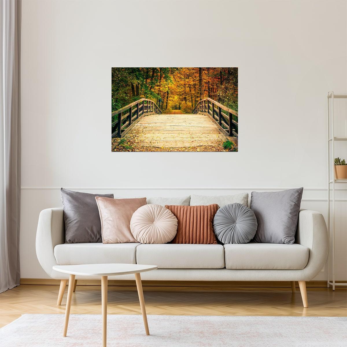 Autumn Forest Bridge Poster | Nature Photography | Fall Foliage Wall Art