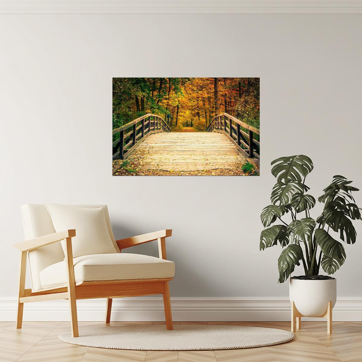 Autumn Forest Bridge Poster | Nature Photography | Fall Foliage Wall Art