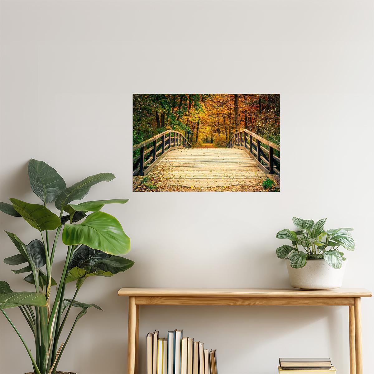 Autumn Forest Bridge Poster | Nature Photography | Fall Foliage Wall Art