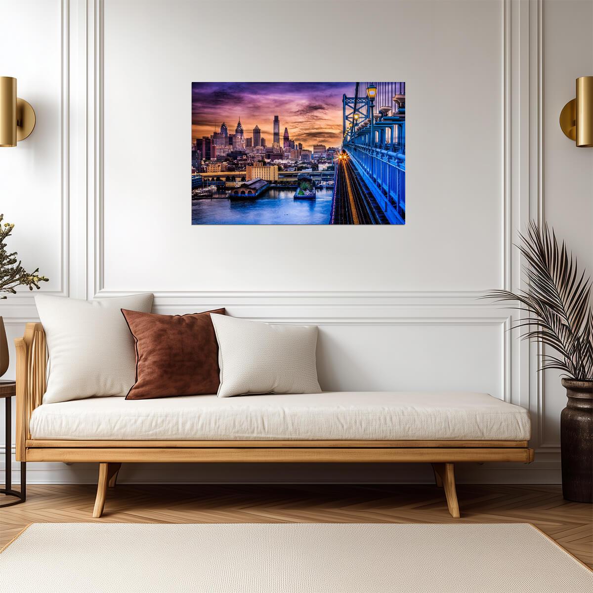 Philadelphia Sunset from Ben Franklin Bridge | Cityscape Photography | Urban Wall Art Poster - Photography Poster