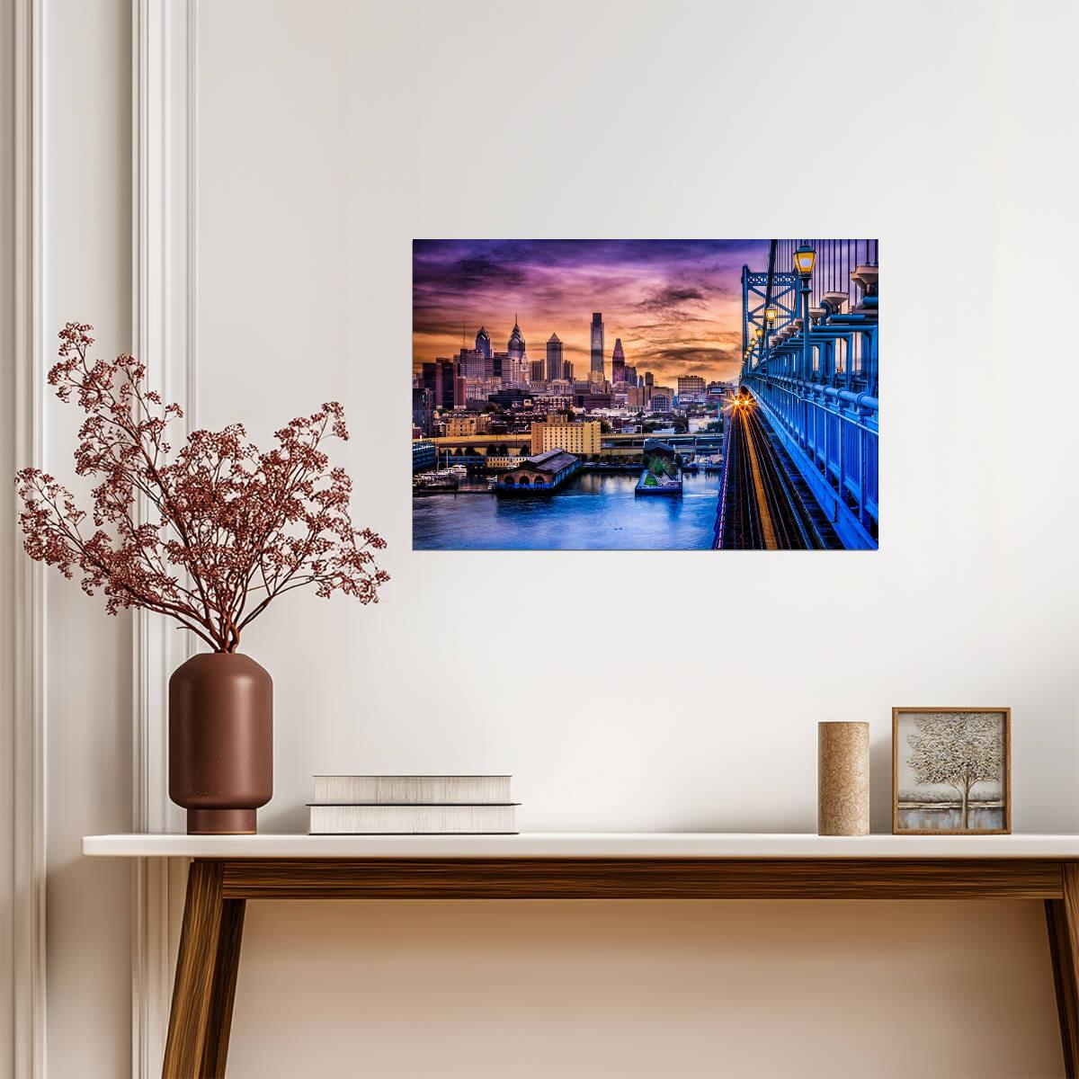 Philadelphia Sunset from Ben Franklin Bridge | Cityscape Photography | Urban Wall Art Poster - Photography Poster